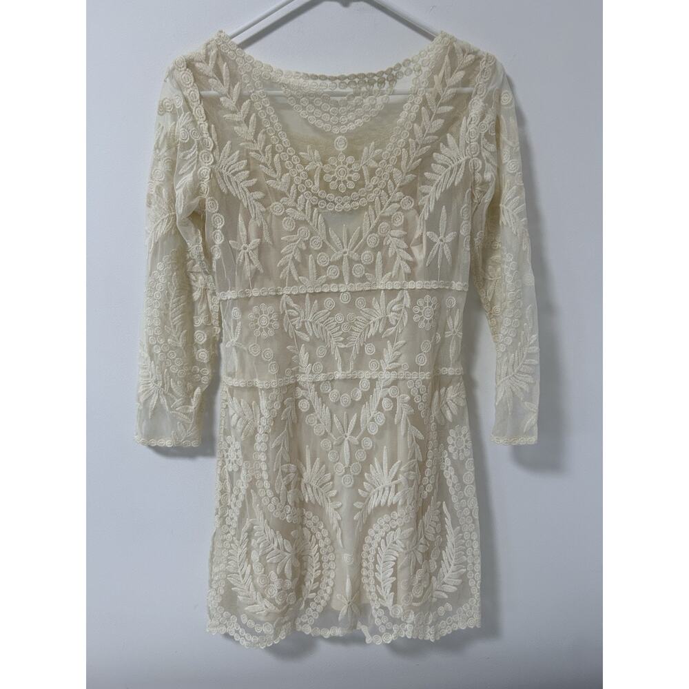 Y2K Lace Sheer Fairy Whimsy‎ Dress Short Ivory 3/4 Sleeve Express Womens - Picture 6 of 12